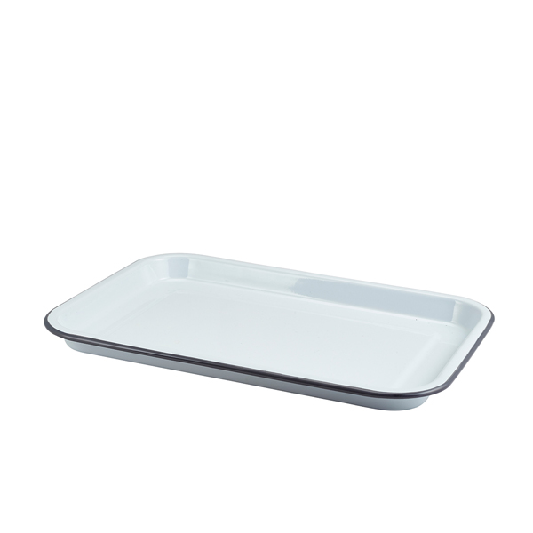 Enamel Serving Tray White with Grey Rim 33.5x23.5x2.2cm - 942933WHG