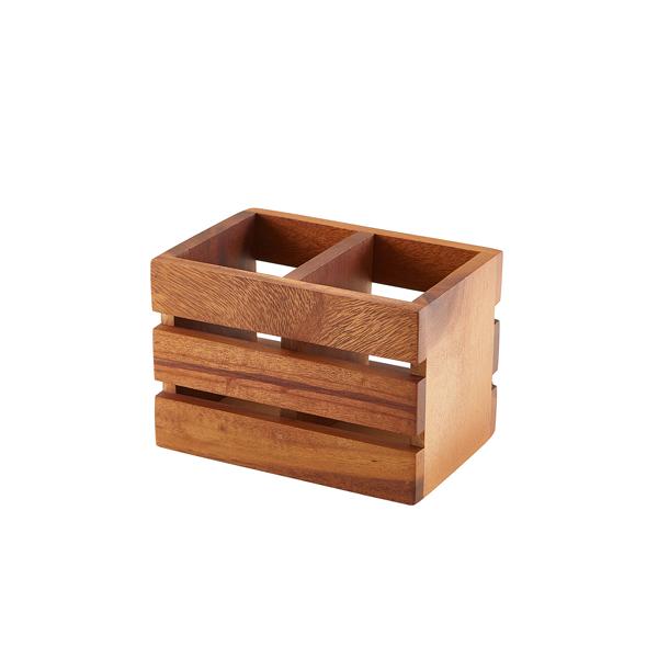 GenWare Acacia Wood 2 Compartment Cutlery Holder - WDCB-2
